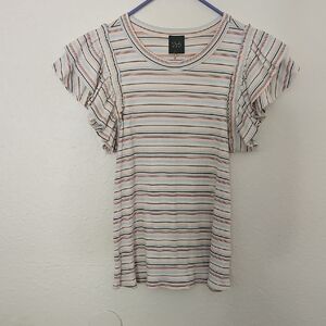 Nwts W5 Cream Flutter Sleeve Fitted Tee Size S.